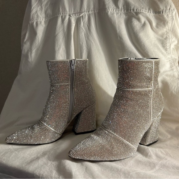 Silver Glitter Ankle Boots - Picture 1 of 4
